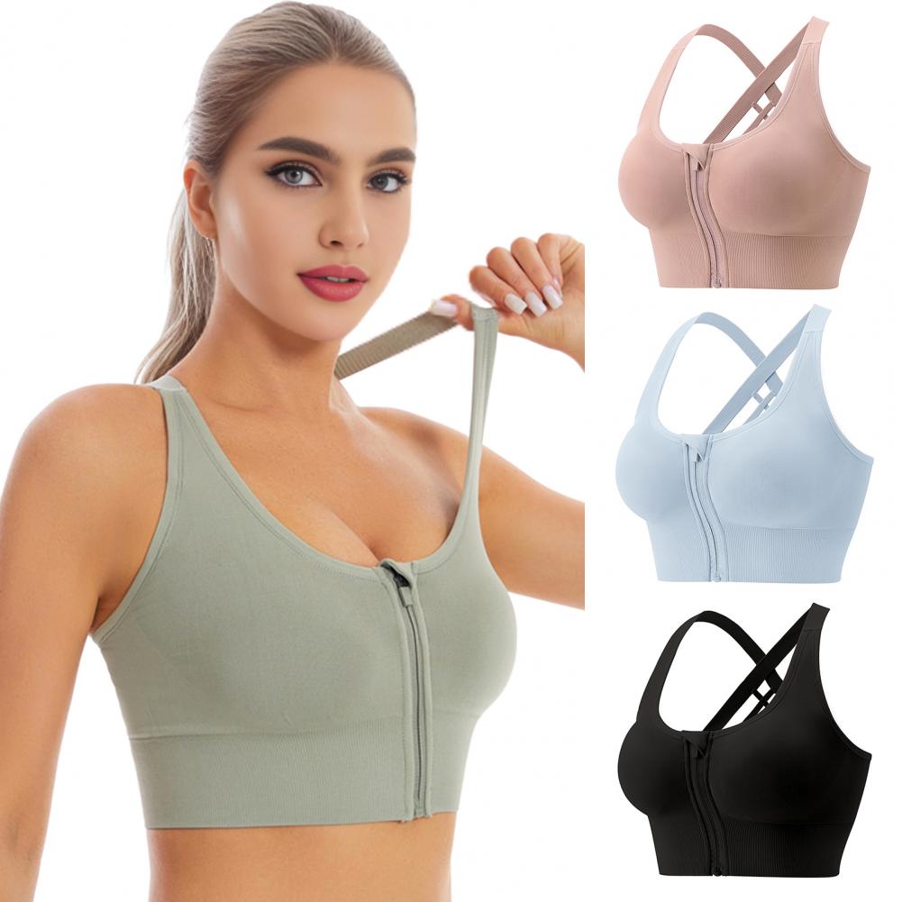 Sports Bra High Impact - 지퍼 프론트 무선 스포츠 브라 레이서백