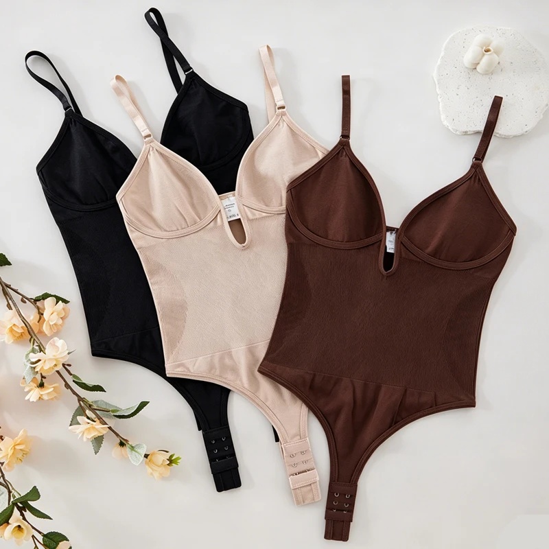 Seamless Underwear Women - 여성용 백리스 바디슈트 쉐이프웨어 딥 V넥