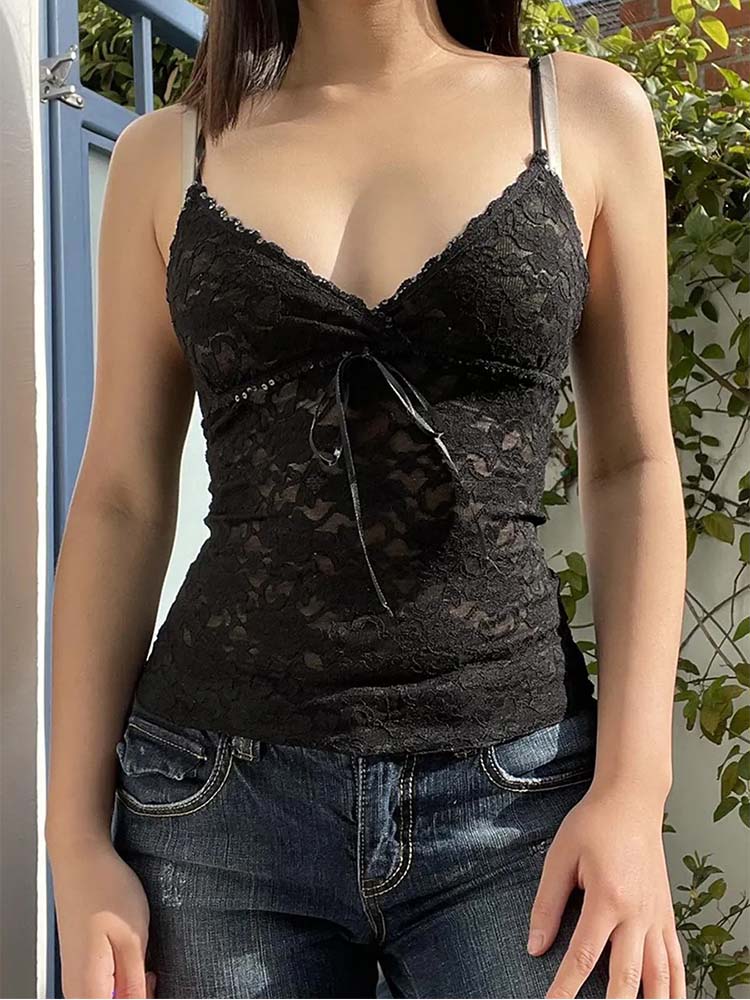 블랙 시스루 레이스 캐미 크롭탑 여성 여름 Y2K 의류 - Cami Top Lace 리뷰 및 가격
